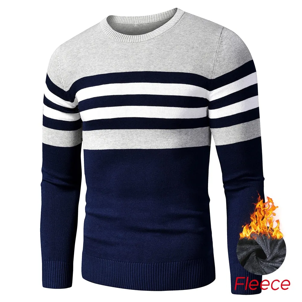 4XL Men 2020 Autumn New Casual Striped Thick Fleece Cotton Sweater Pullovers