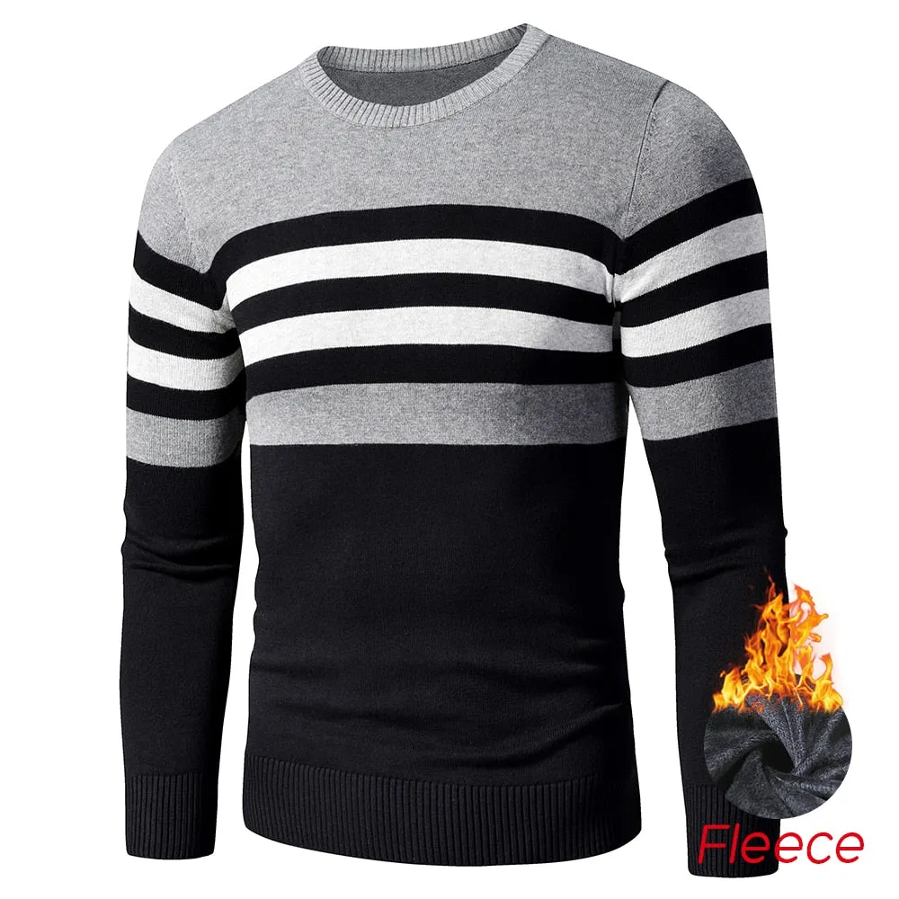 4XL Men 2020 Autumn New Casual Striped Thick Fleece Cotton Sweater Pullovers