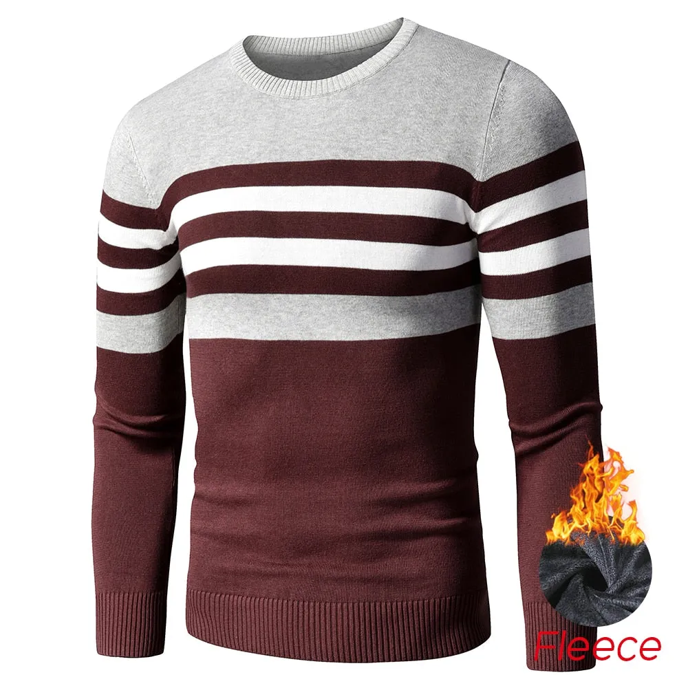 4XL Men 2020 Autumn New Casual Striped Thick Fleece Cotton Sweater Pullovers