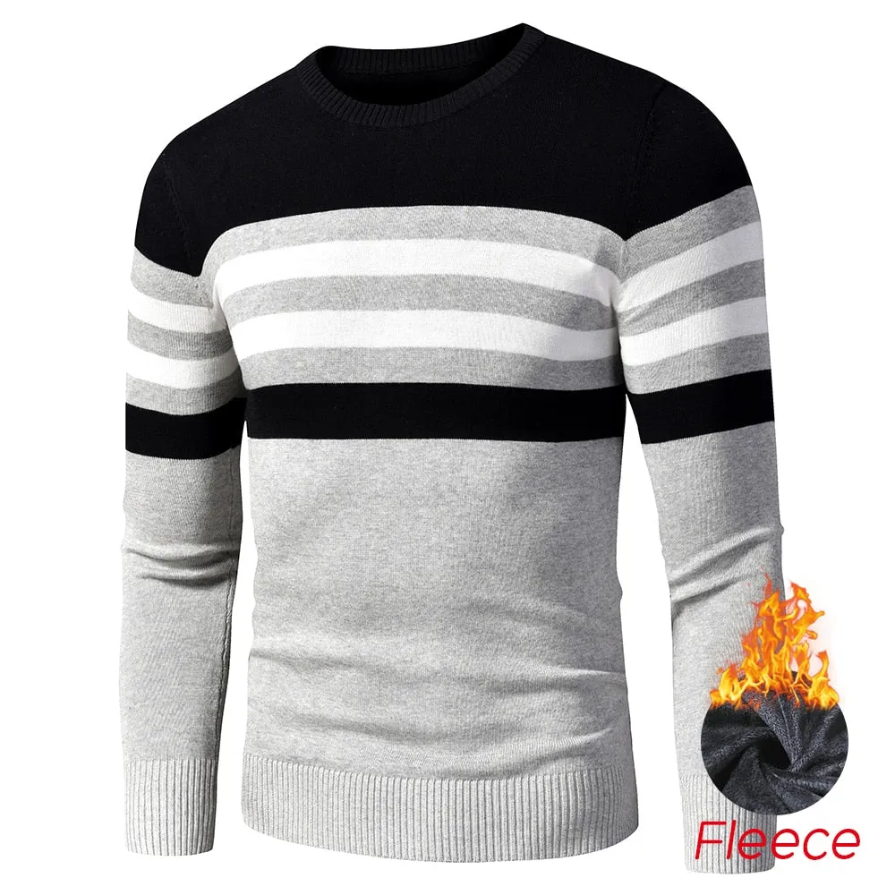 4XL Men 2020 Autumn New Casual Striped Thick Fleece Cotton Sweater Pullovers