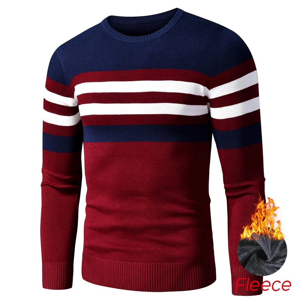 4XL Men 2020 Autumn New Casual Striped Thick Fleece Cotton Sweater Pullovers