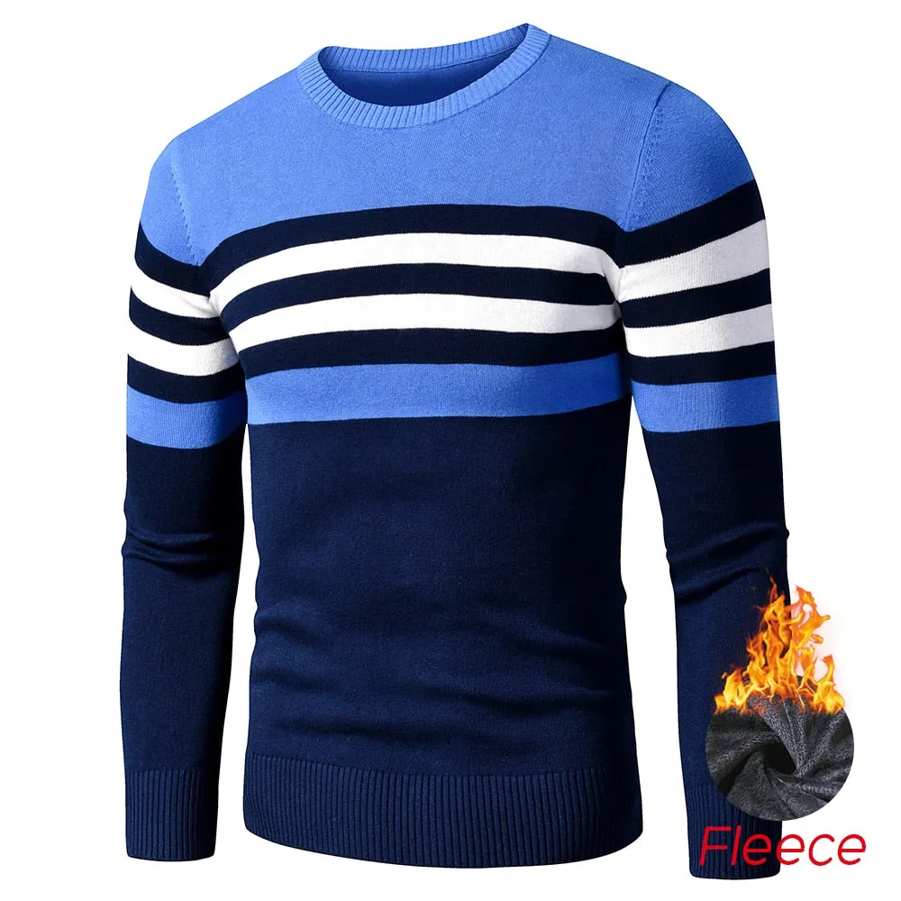 4XL Men 2020 Autumn New Casual Striped Thick Fleece Cotton Sweater Pullovers