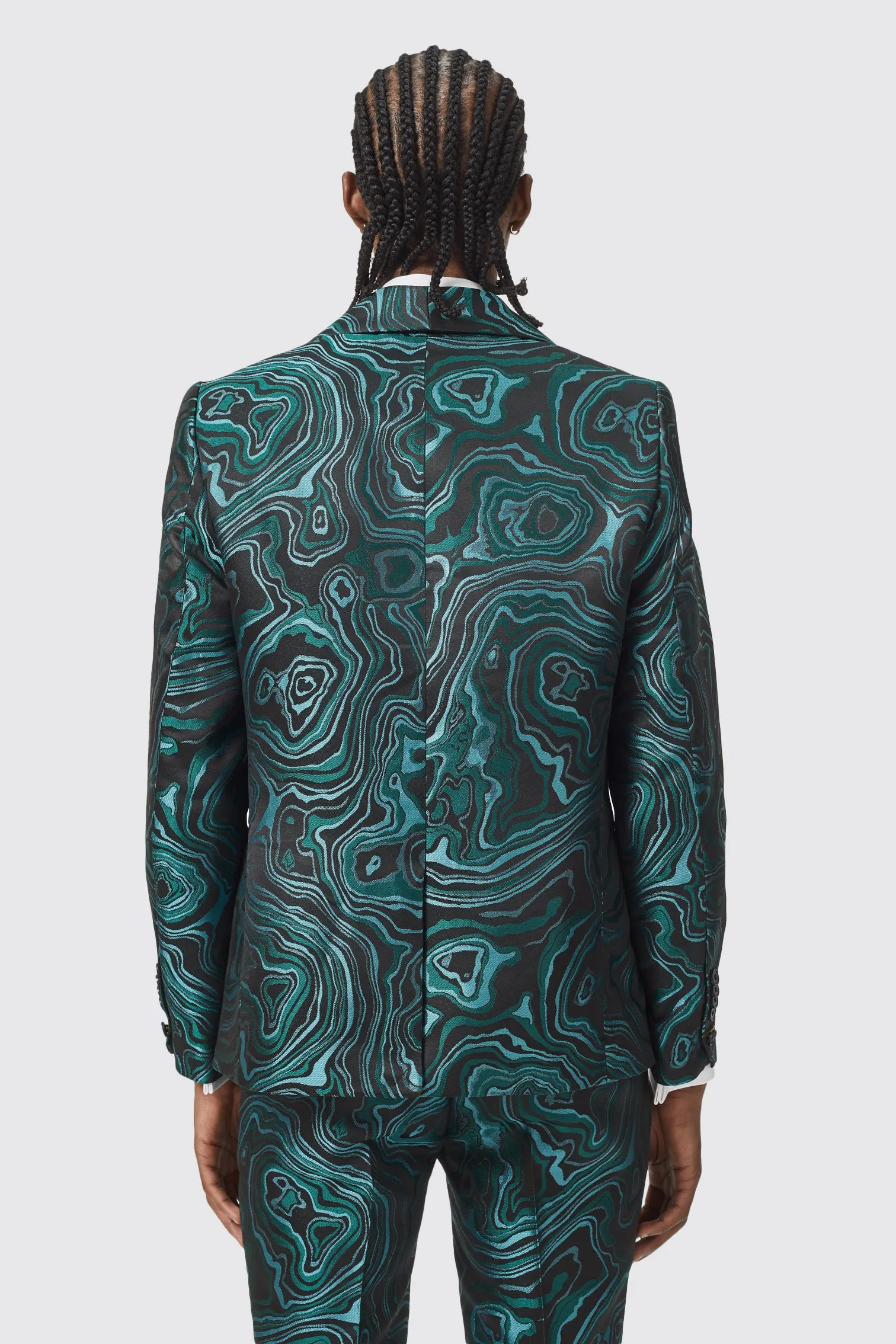 Adichie Slim Fit Green Jacquard Jacket