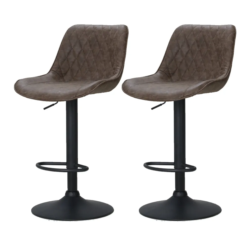 Adjustable Vintage Leather Bar Stools Set of 2 - Artiss