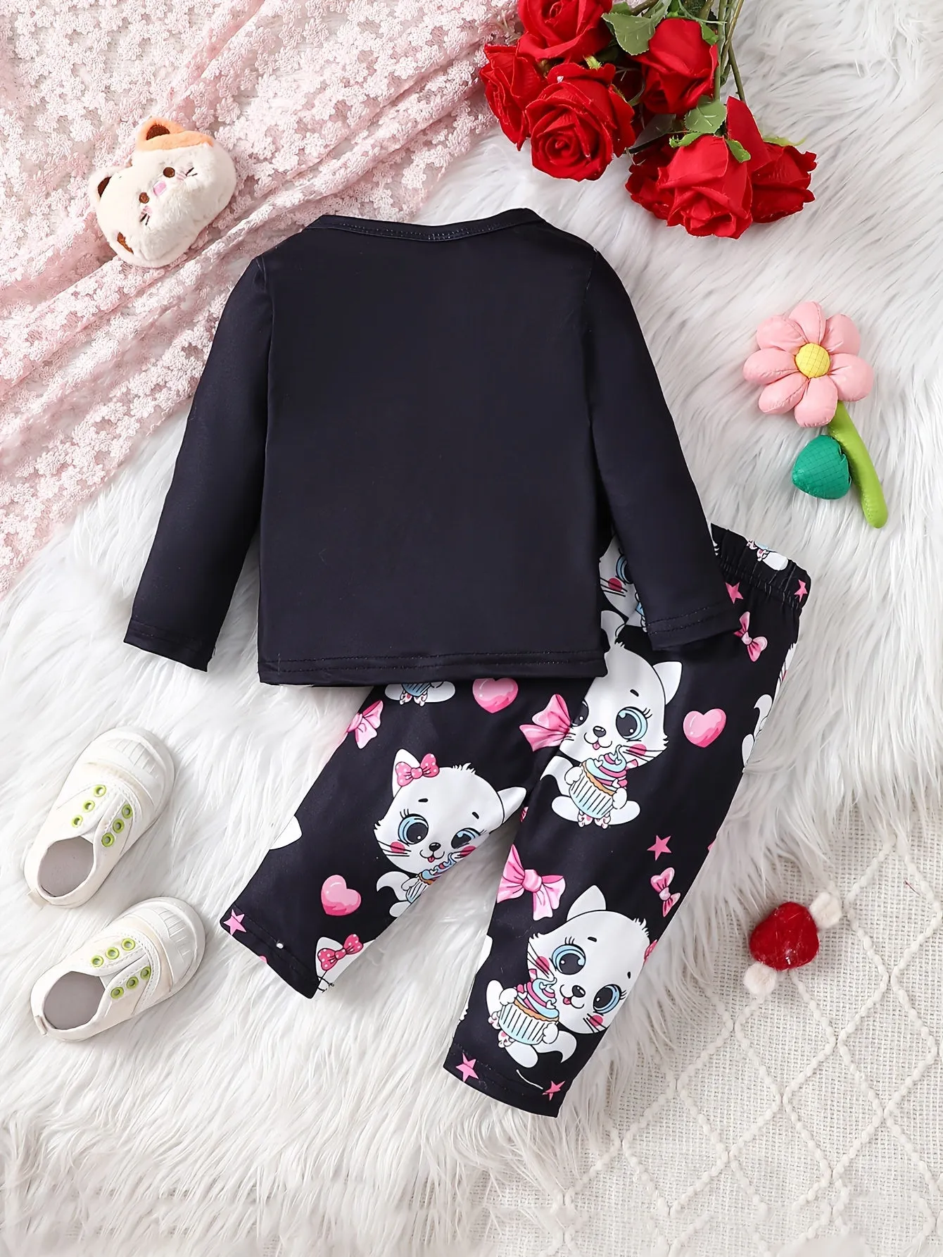 Adorable Baby Girl Cat Print Top  Leopard Pants Set