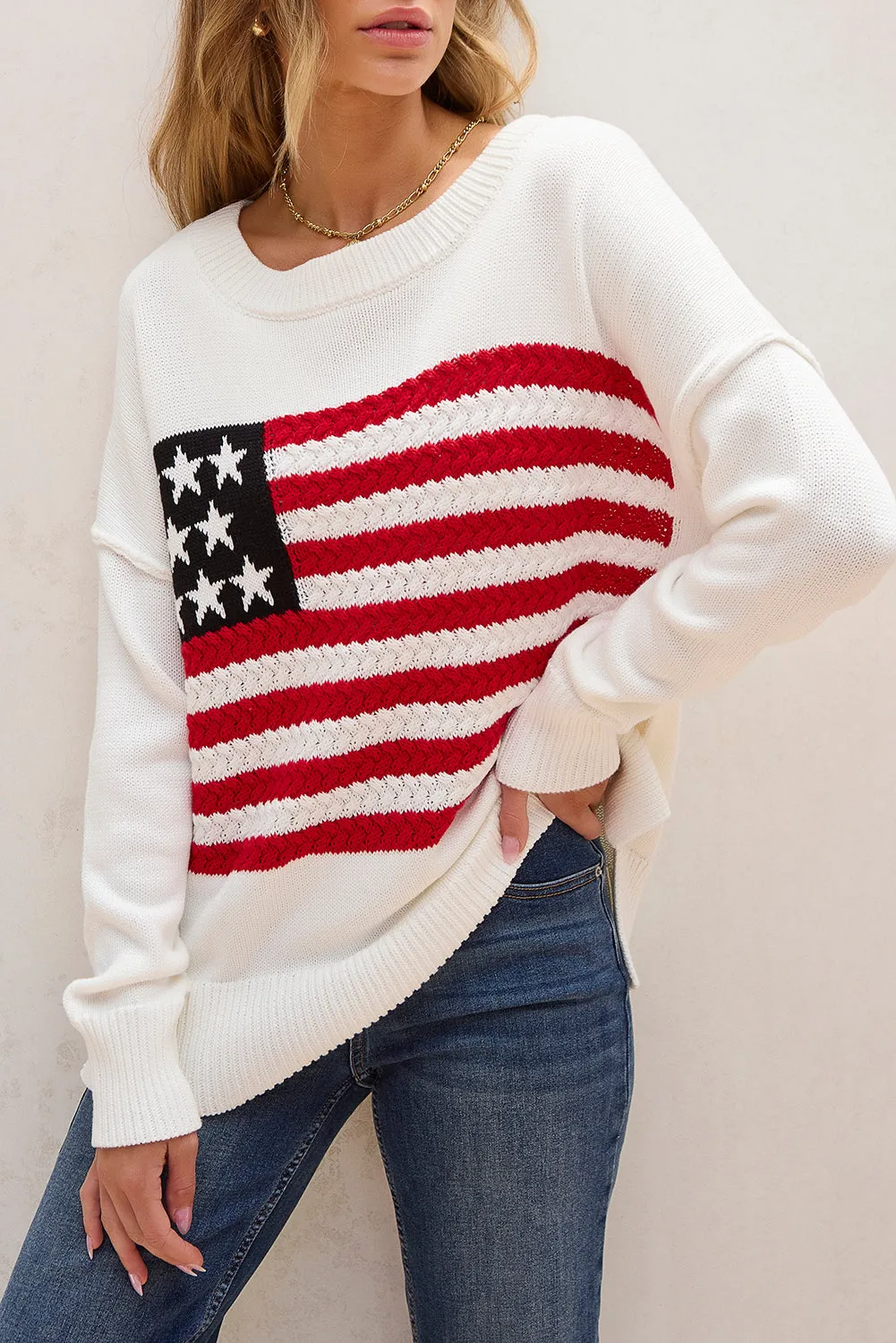 American Flag Cable Knit Sweater