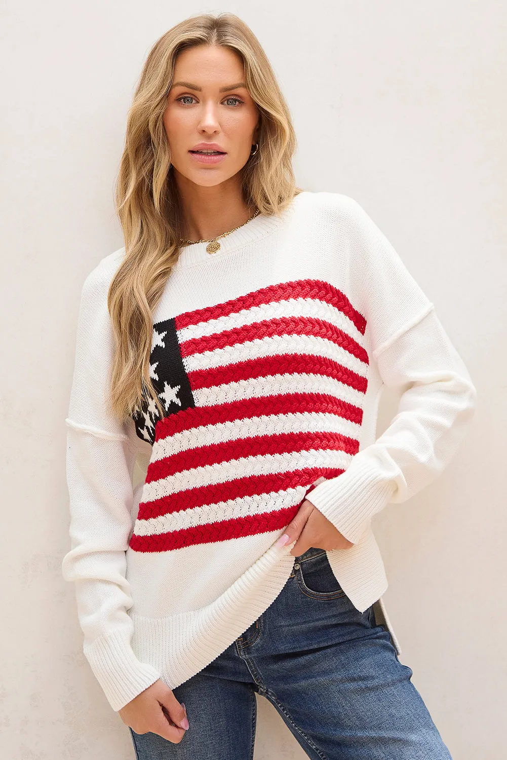 American Flag Cable Knit Sweater