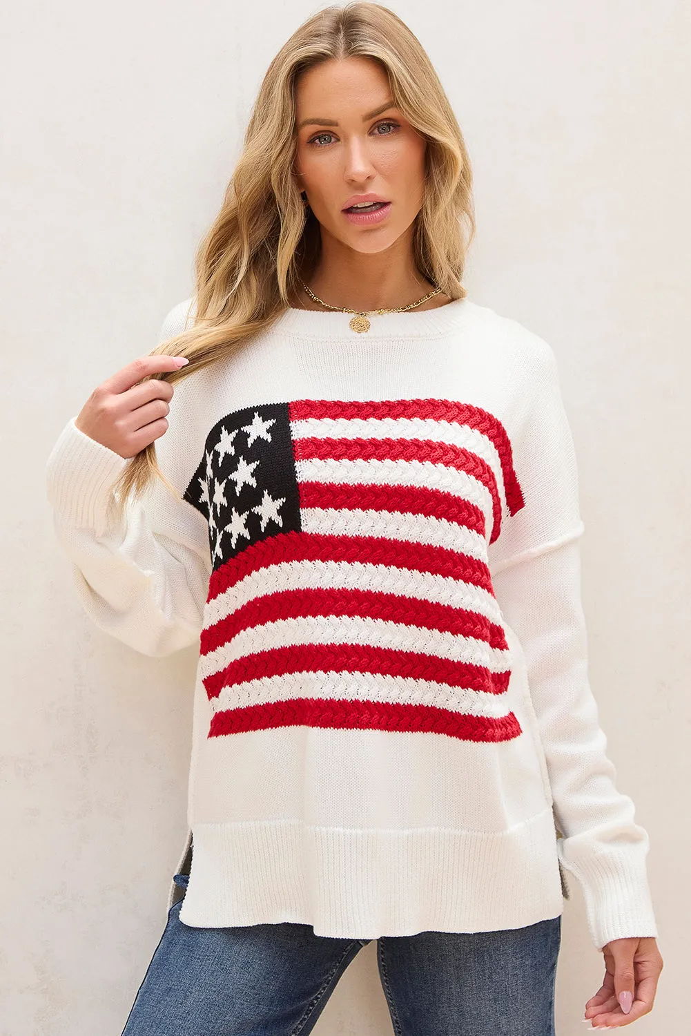 American Flag Cable Knit Sweater