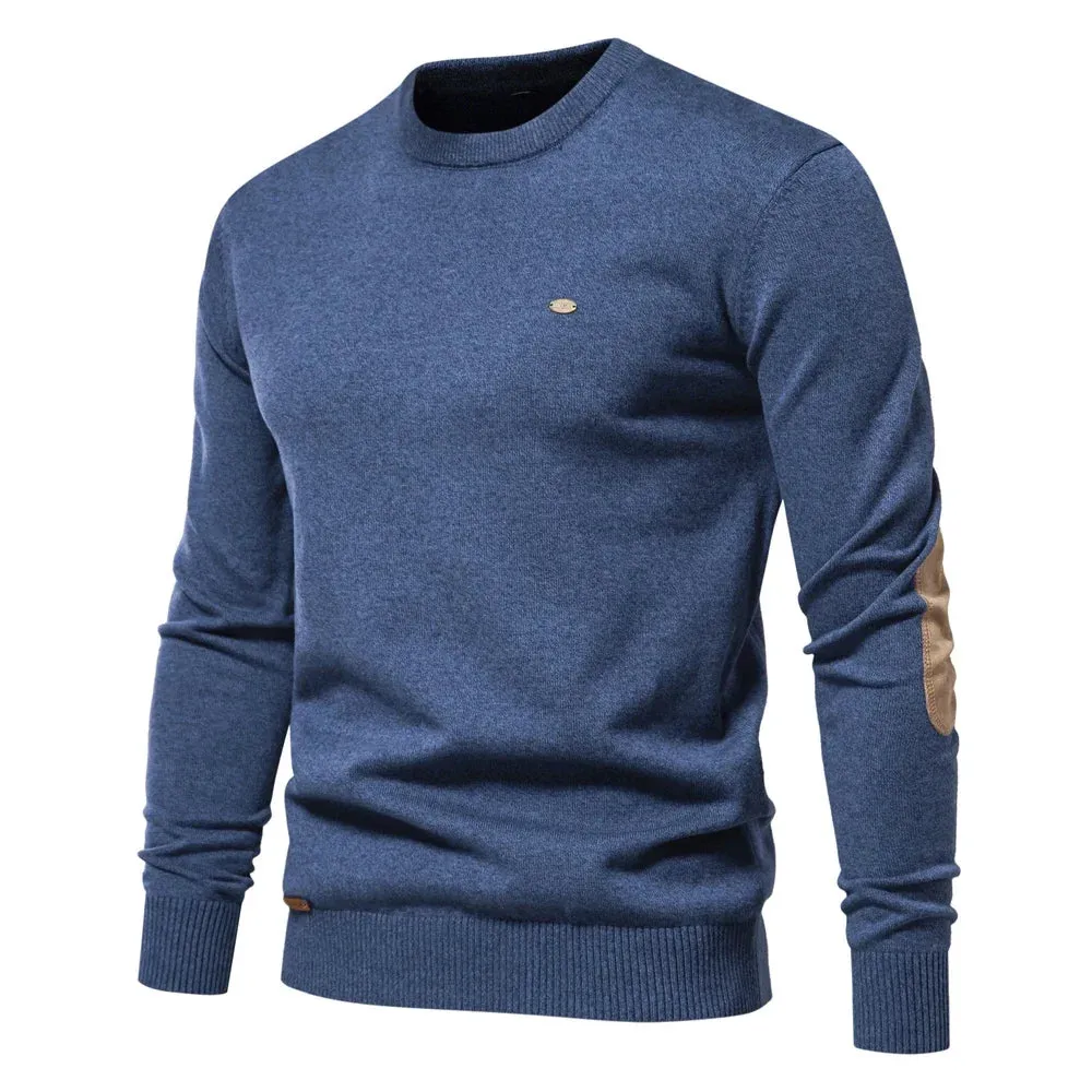 Autumn Cotton Sweater for Men O Neck Patchwork Sleeve Pullovers Men Solid Color Warm Winter Mens Sweaters