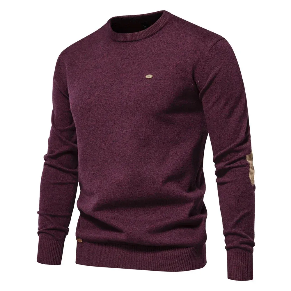 Autumn Cotton Sweater for Men O Neck Patchwork Sleeve Pullovers Men Solid Color Warm Winter Mens Sweaters