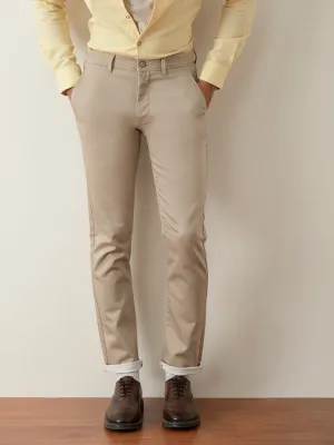 Beige Plain Stretch Trouser