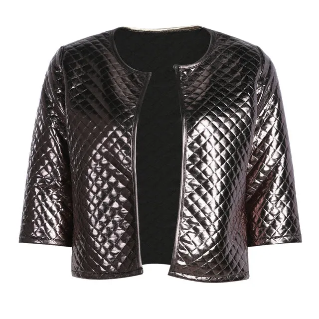 Blazer Women Vogue Lozenge Women Gold Sequins Jackets Three Quater Sleeve Coats Outwears Wholesize S-2XL