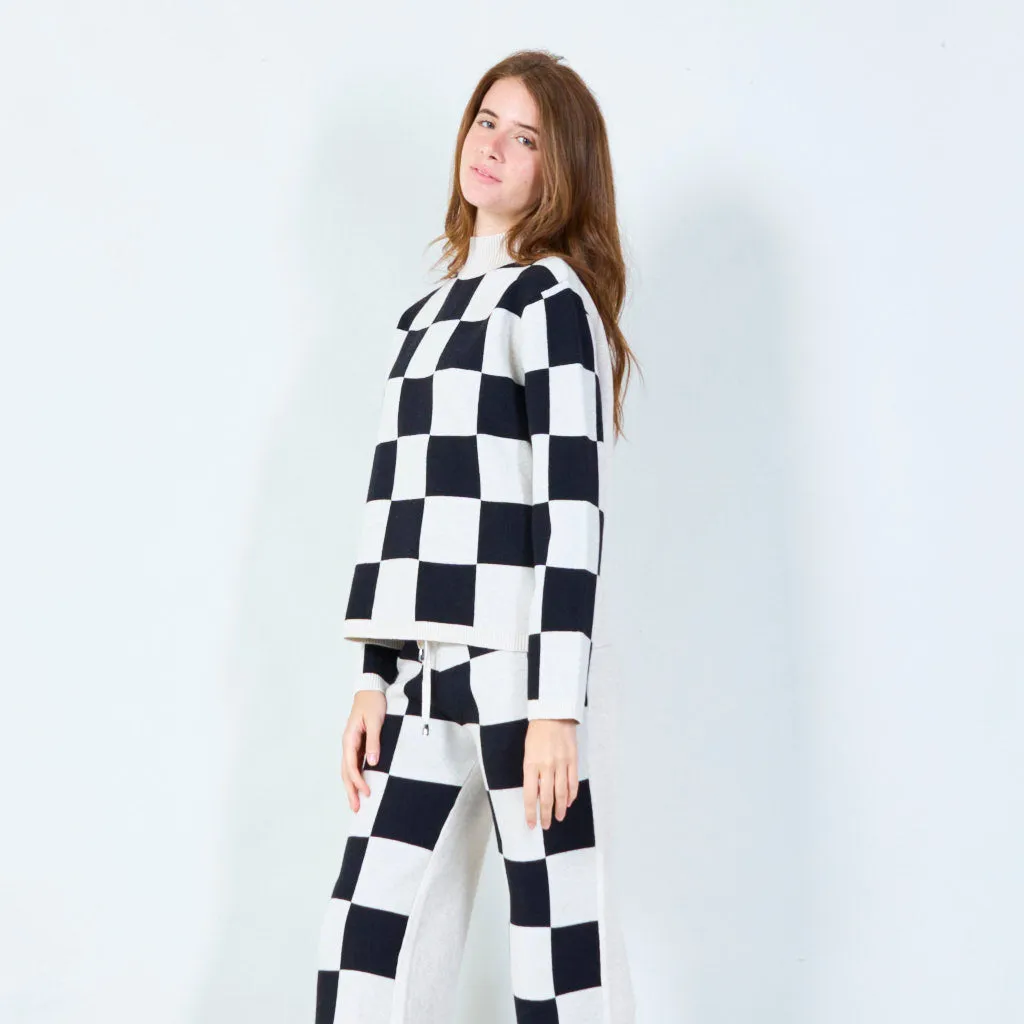 Bold checkered knit sweater wholesale