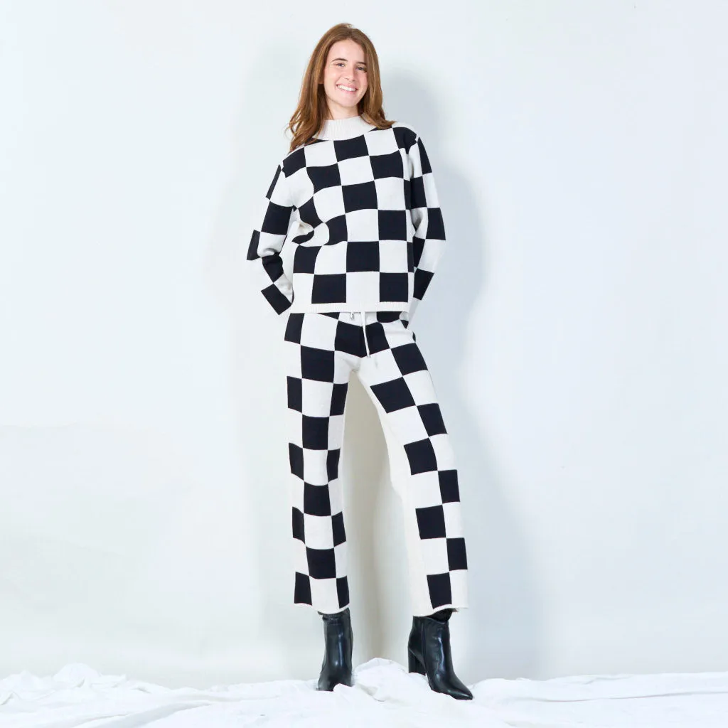 Bold checkered knit sweater wholesale