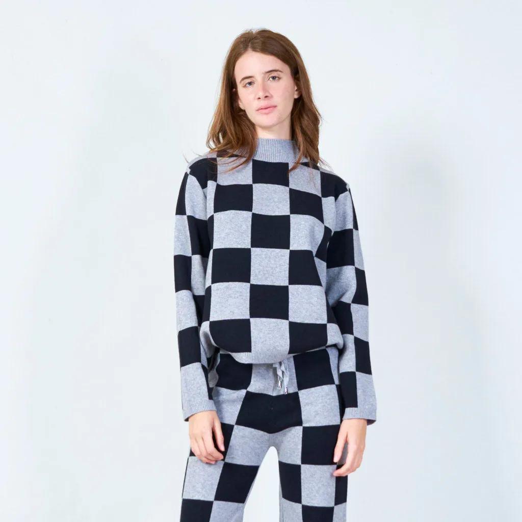 Bold checkered knit sweater wholesale