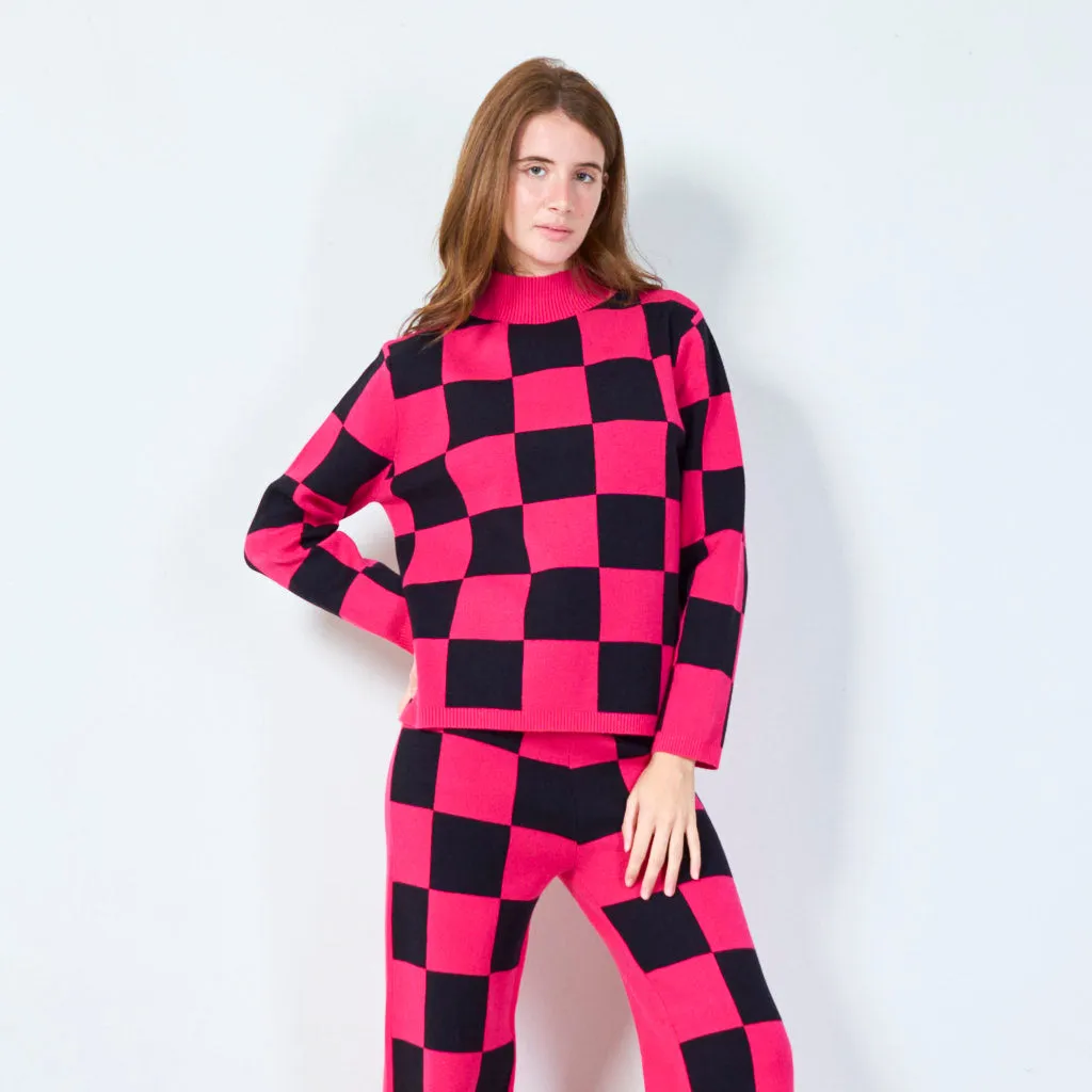 Bold checkered knit sweater wholesale