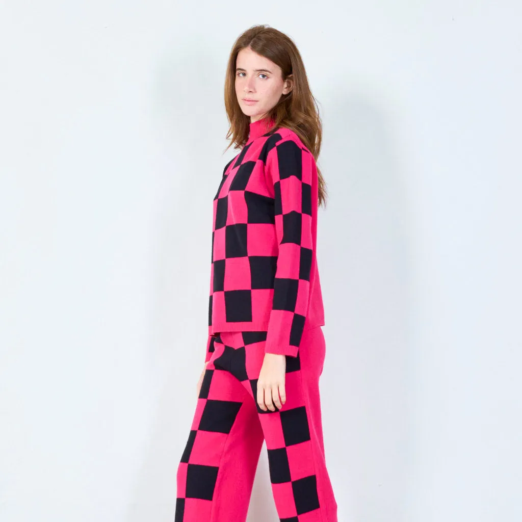 Bold checkered knit sweater wholesale