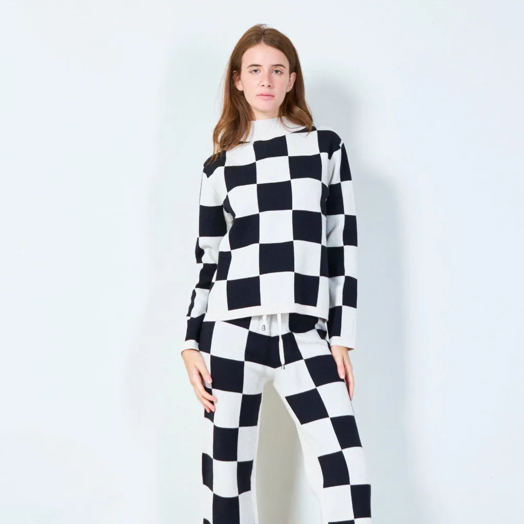 Bold checkered knit sweater wholesale