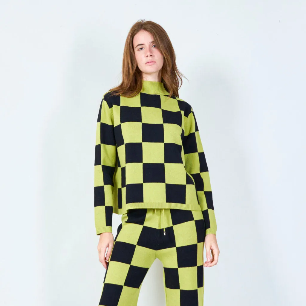 Bold checkered knit sweater wholesale