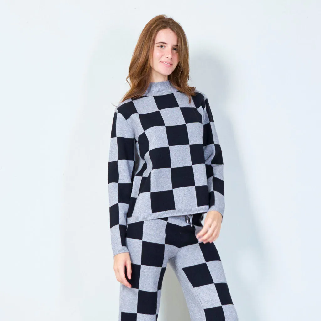 Bold checkered knit sweater wholesale