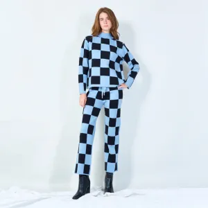 Bold checkered knit sweater wholesale