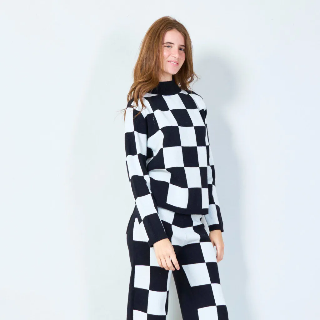 Bold checkered knit sweater wholesale