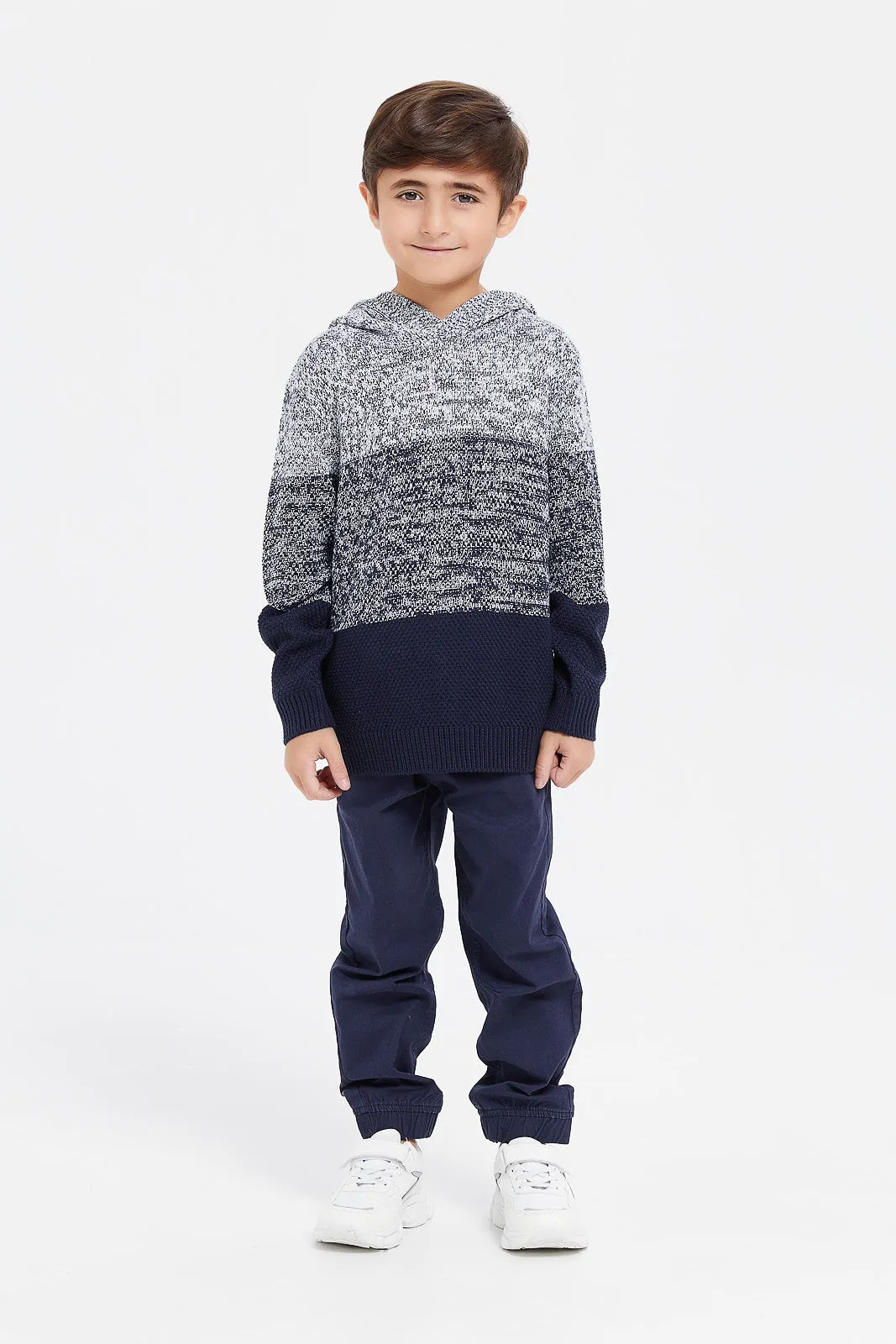 Boys Grey And Navy Hooded Jumper