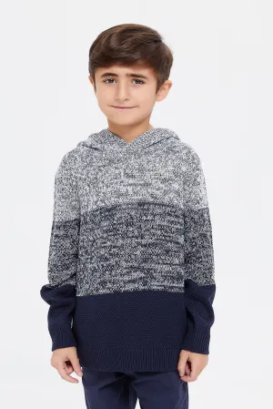 Boys Grey And Navy Hooded Jumper