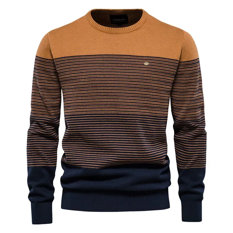 Brand Cotton Sweater Men Fashion Casual O-Neck Spliced Pullovers Knitted Sweater Male New Winter Warm Mens Sweaters