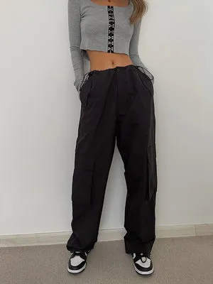 CannedPineapple retro street three-dimensional large pockets work pants ins draw pleats bundled foot casual pants