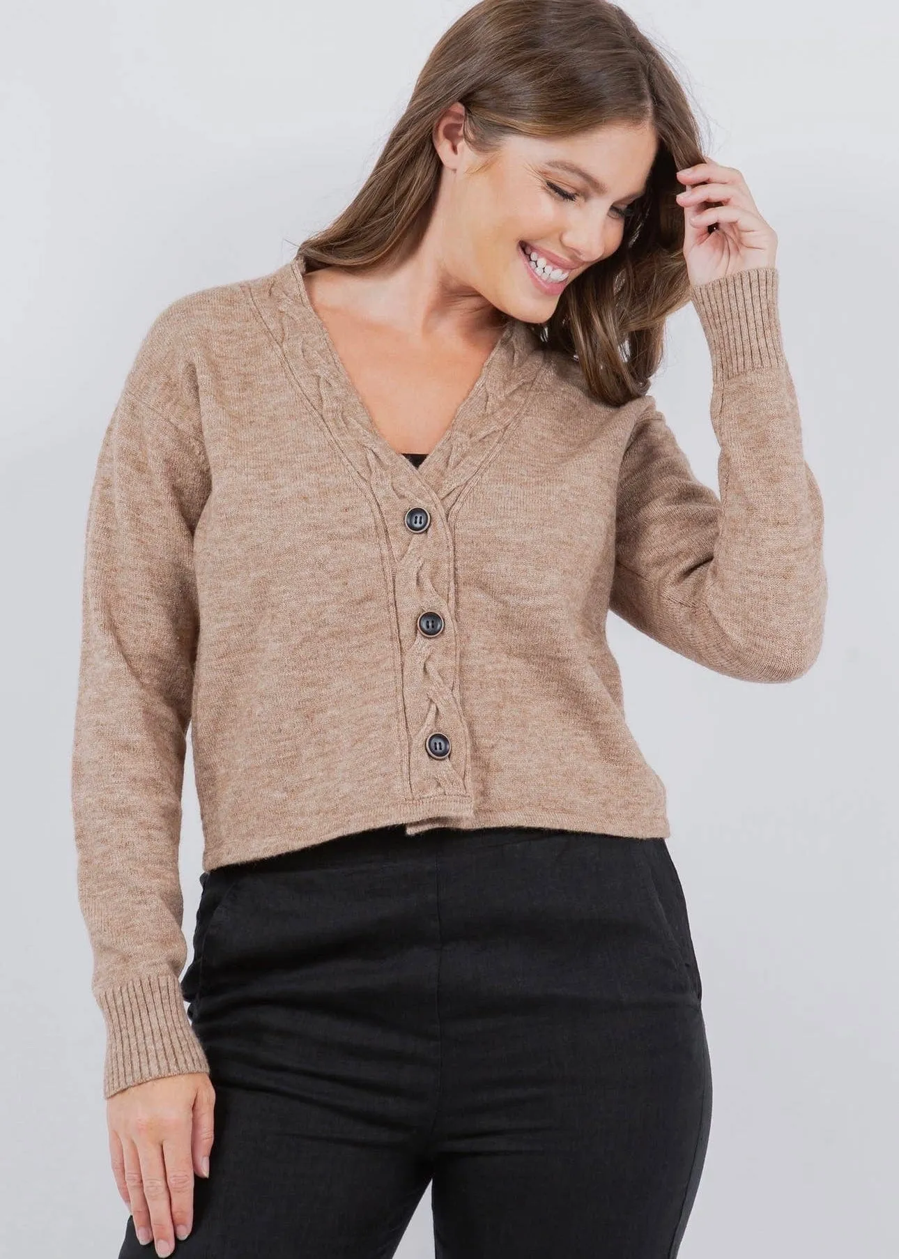 Cardigan with Cable Knit Placket