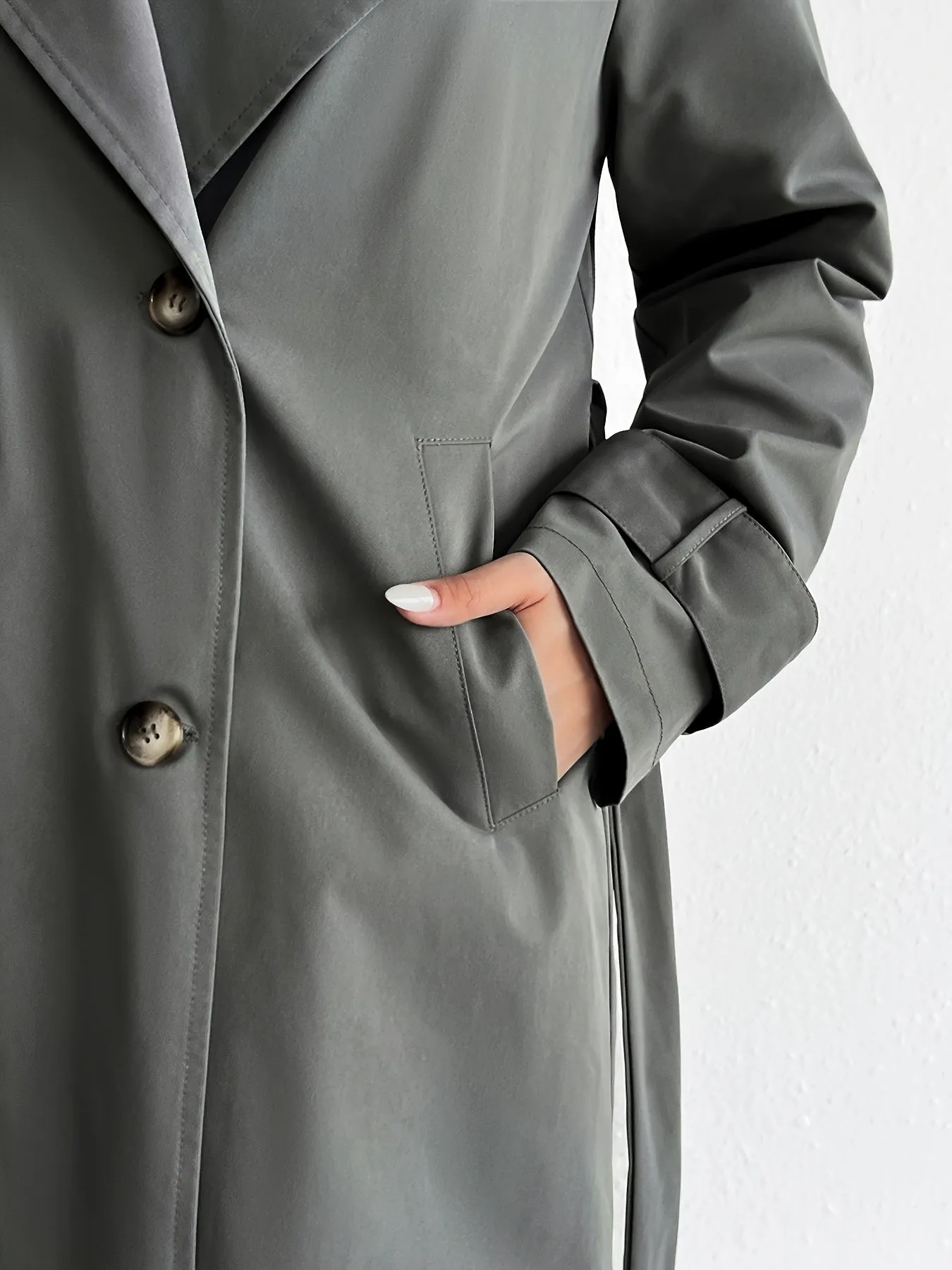 Casual Solid Color Belted Trench Coat for Women | Ideal for Autumn