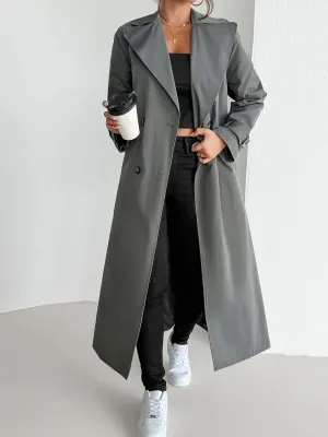 Casual Solid Color Belted Trench Coat for Women | Ideal for Autumn