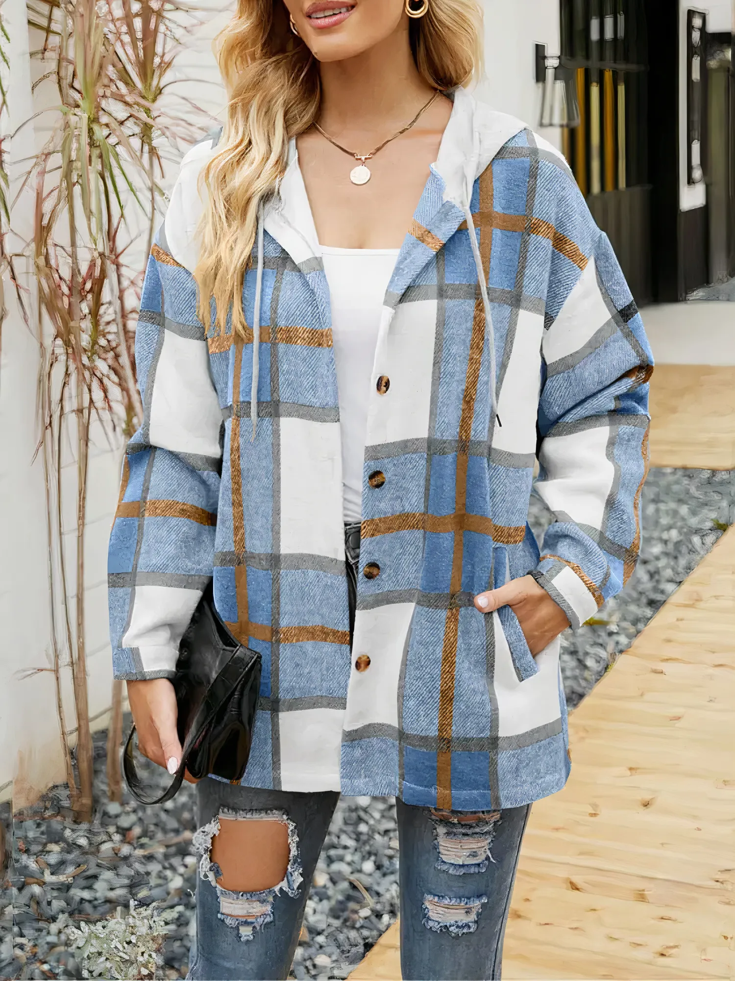 Checked jacket with hood - Emerie