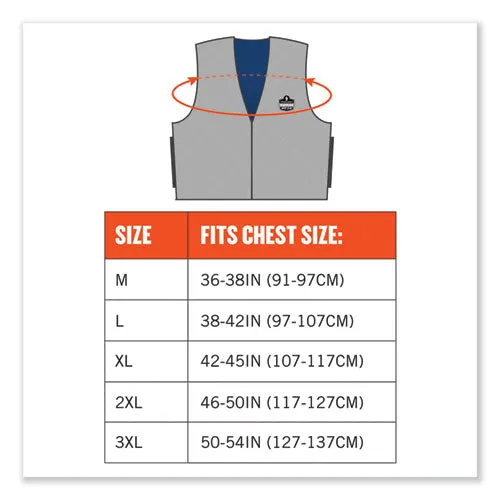 Chill-its 6665 Embedded Polymer Cooling Vest With Zipper, Nylon/polymer, Large, Gray, Ships In 1-3 Business Days