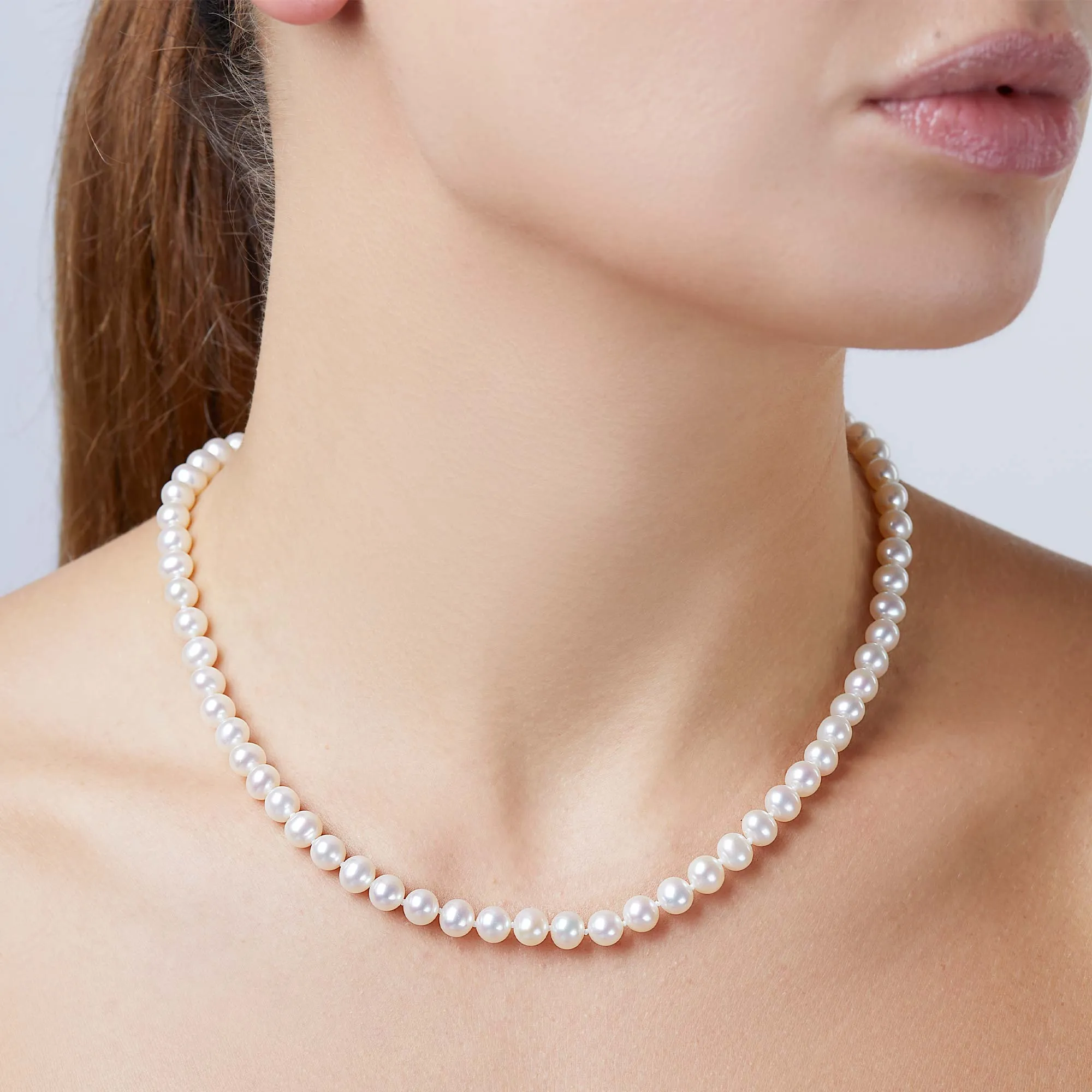 Classic White 6mm Freshwater Pearl Necklace In 18ct Gold