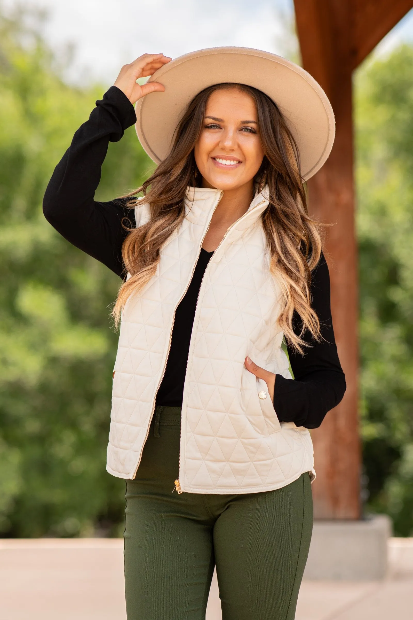 Cream Quilted Vest