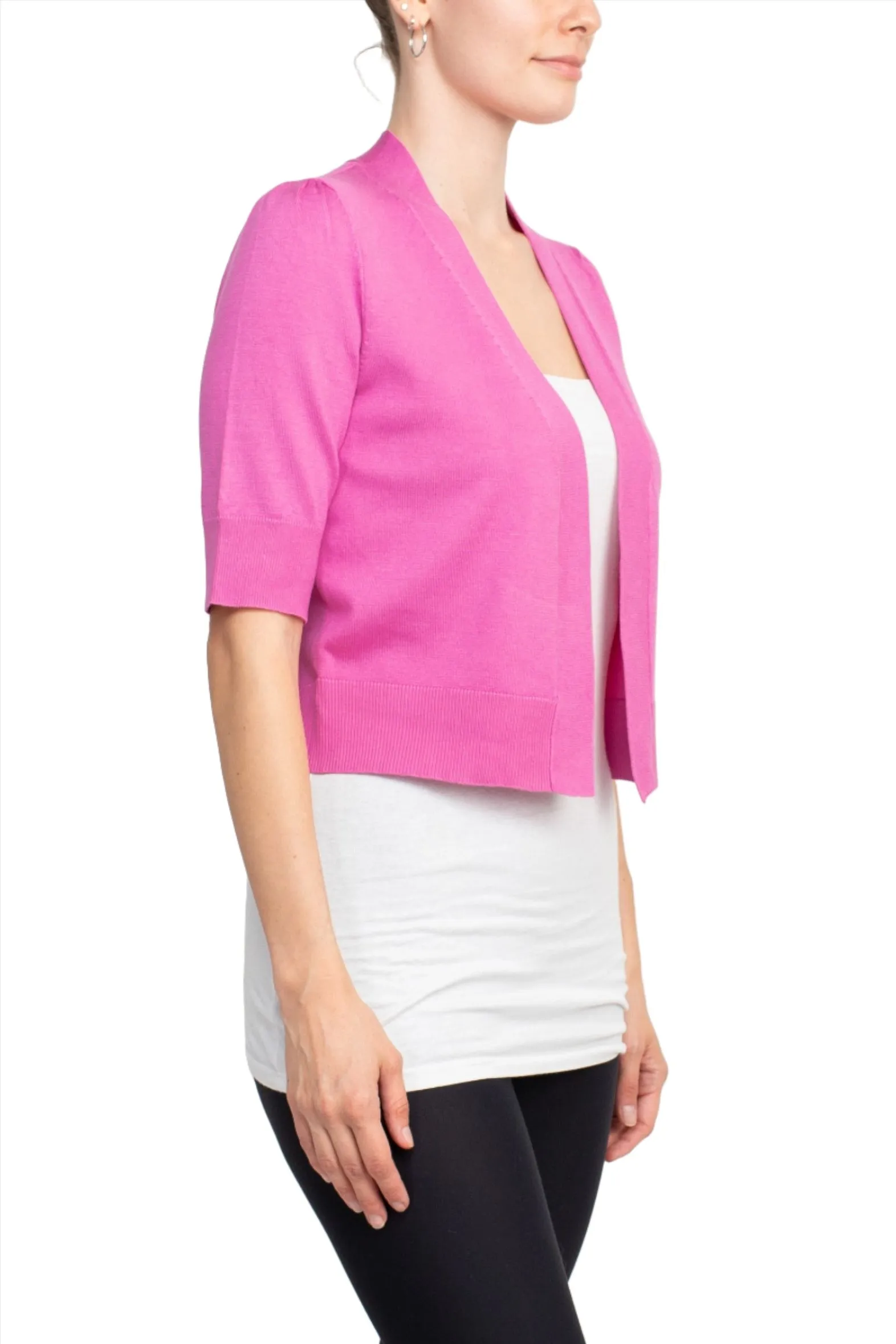 Cupio Open Front Short Sleeve Ribbed Solid Knit Bolero