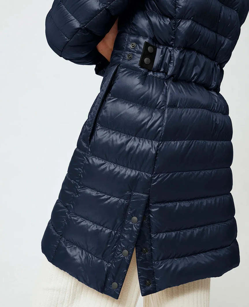 Cypress Hooded Down Jacket Black Label  Atlantic Navy Womens