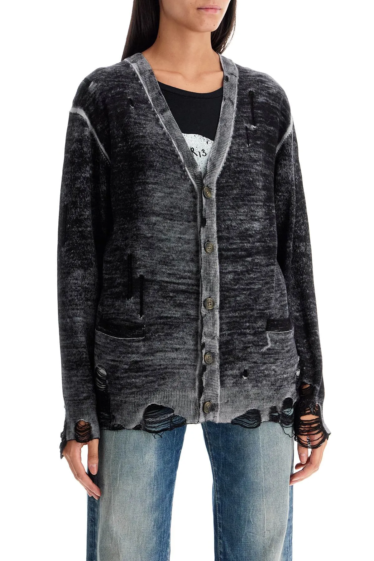 distressed detail cardigan with