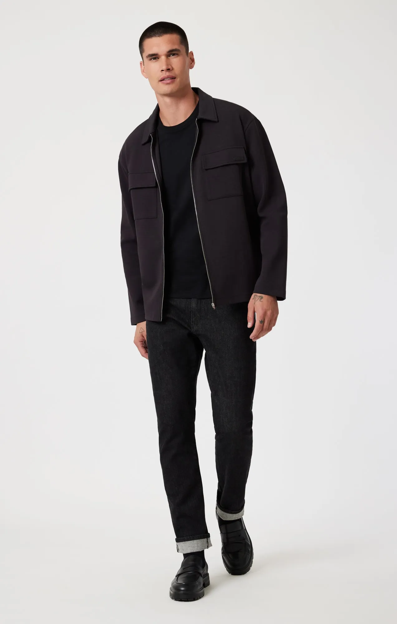 DOUBLE POCKET ZIP-UP JACKET IN BLACK