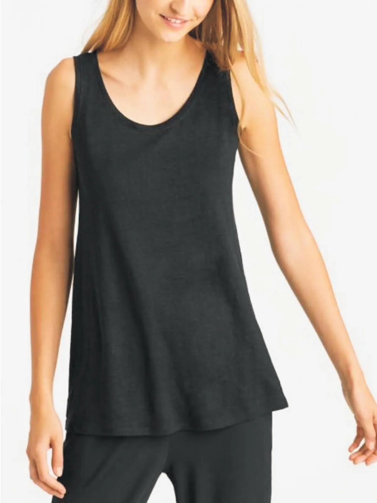 Eileen Fisher System Organic Linen Jersey U Neck Long Tank