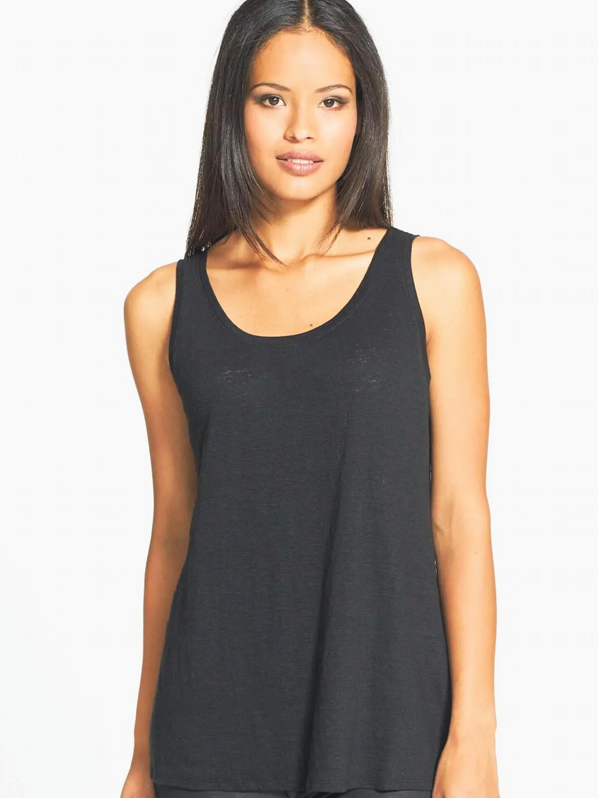 Eileen Fisher System Organic Linen Jersey U Neck Long Tank