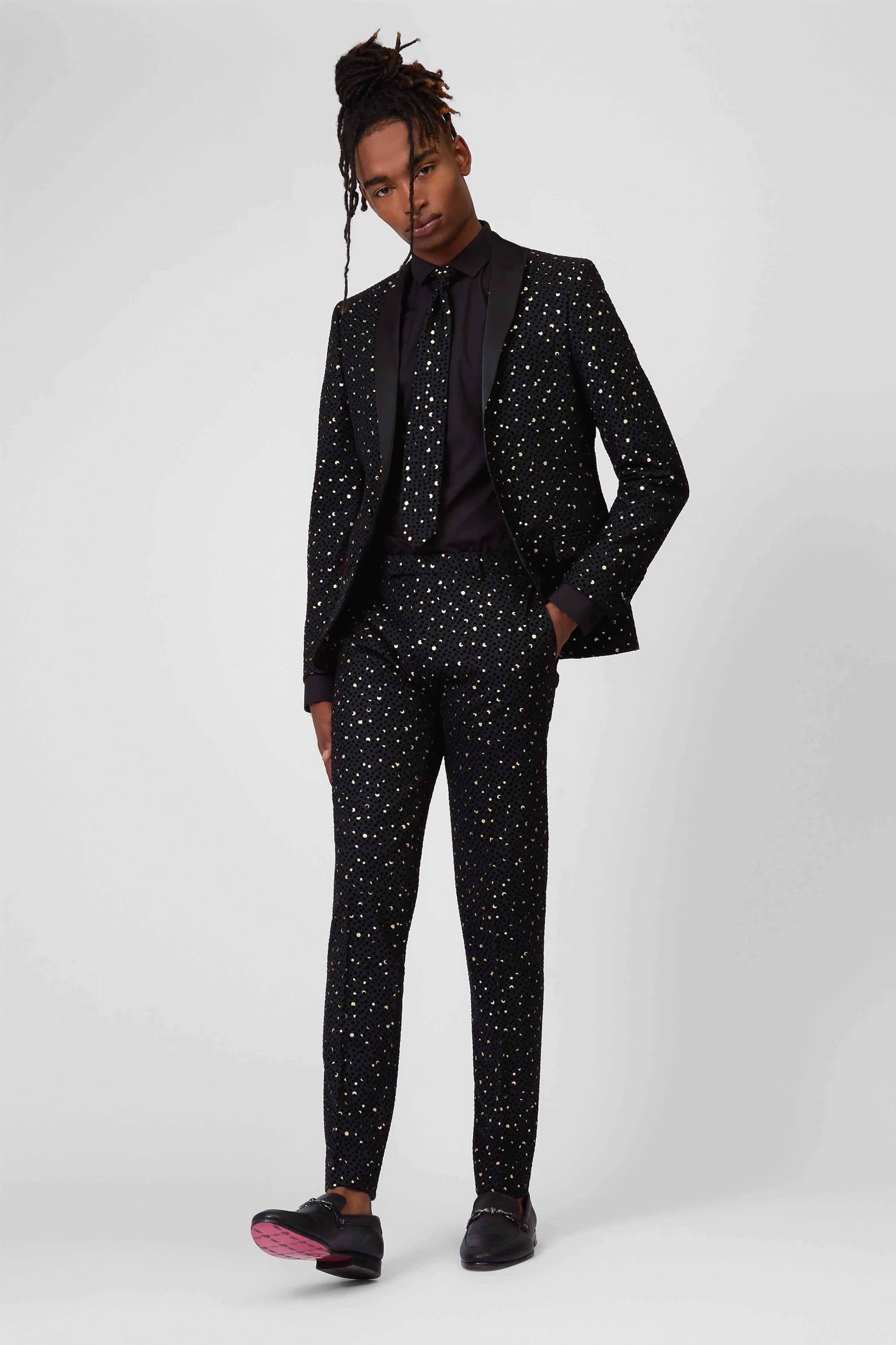 Farrow Skinny Fit Black Polka Dot Tuxedo Suit