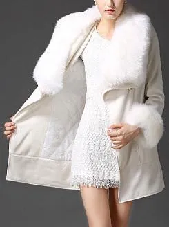 Faux-Fur Collar & Cuff Wool Peacoat in White