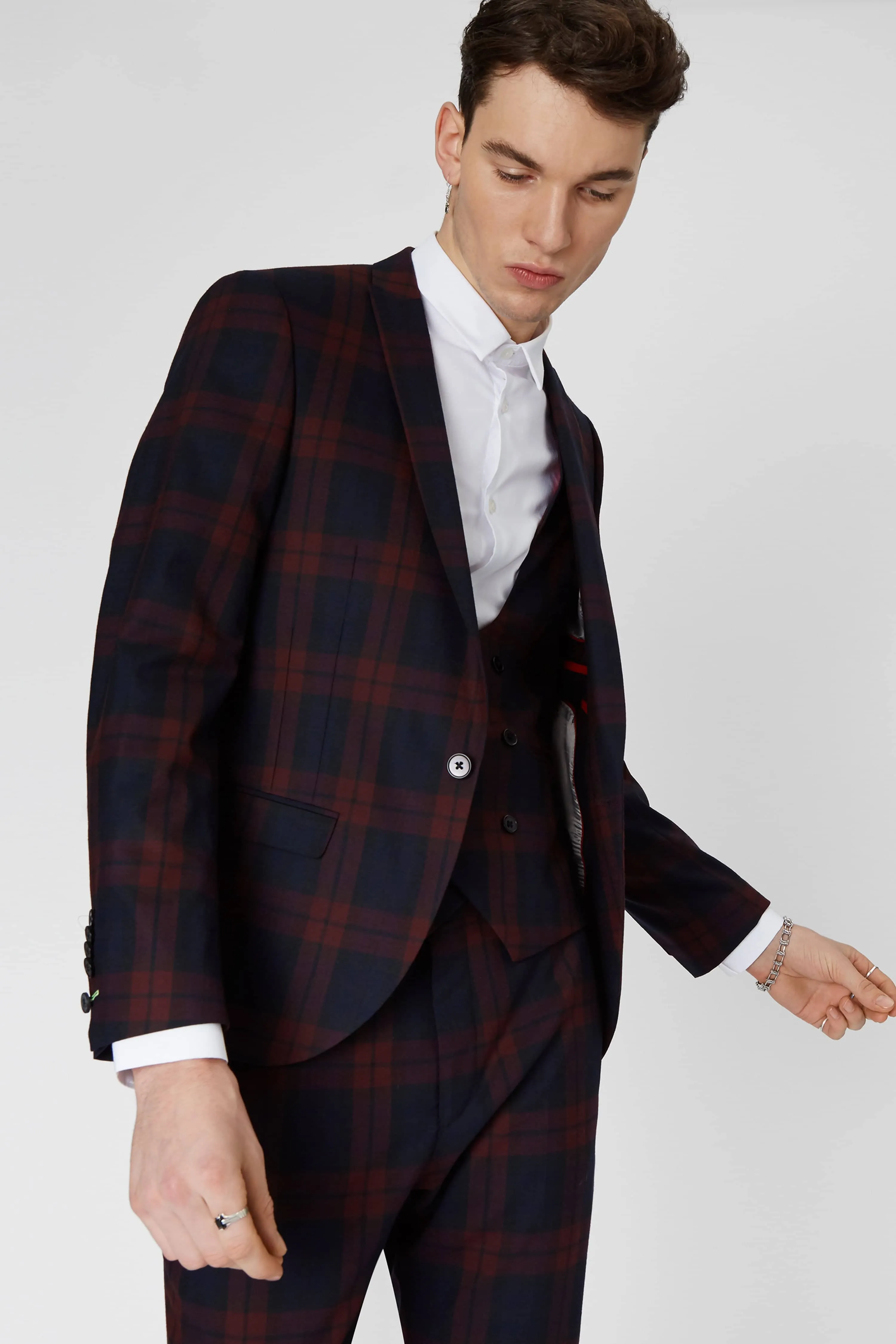 Ginger Skinny Fit Burgundy Tartan Suit