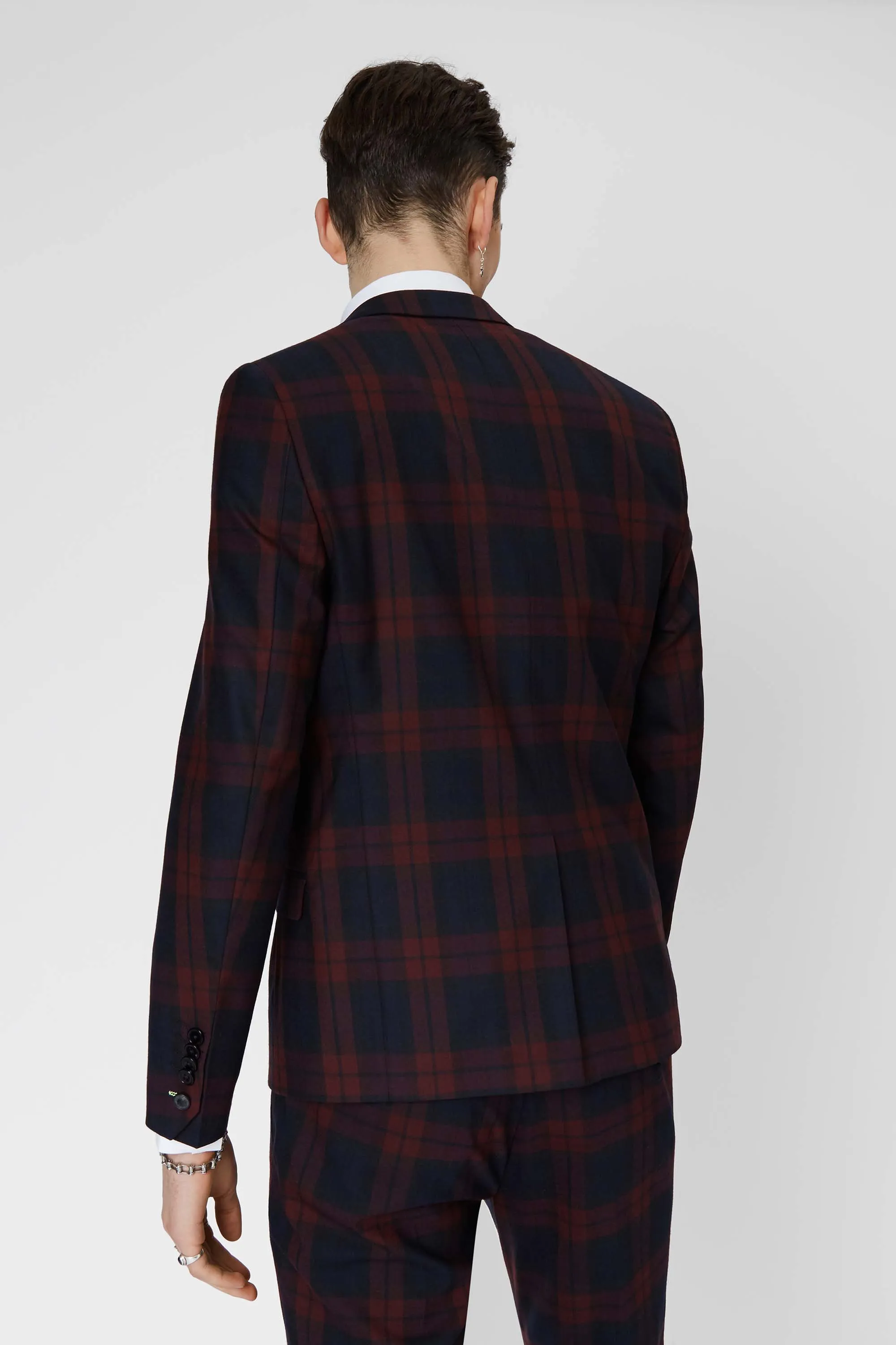 Ginger Skinny Fit Burgundy Tartan Suit