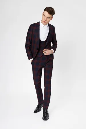 Ginger Skinny Fit Burgundy Tartan Suit