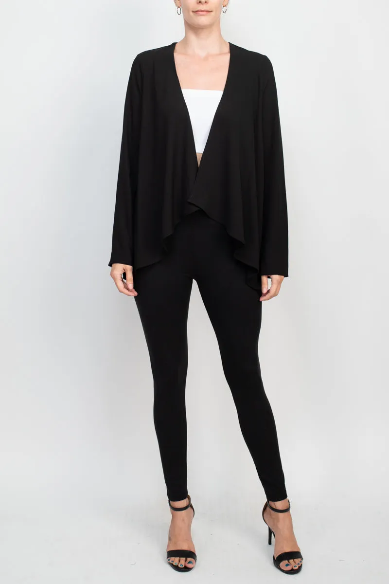 Grace Open Front Long Sleeve Solid Crepe Jacket