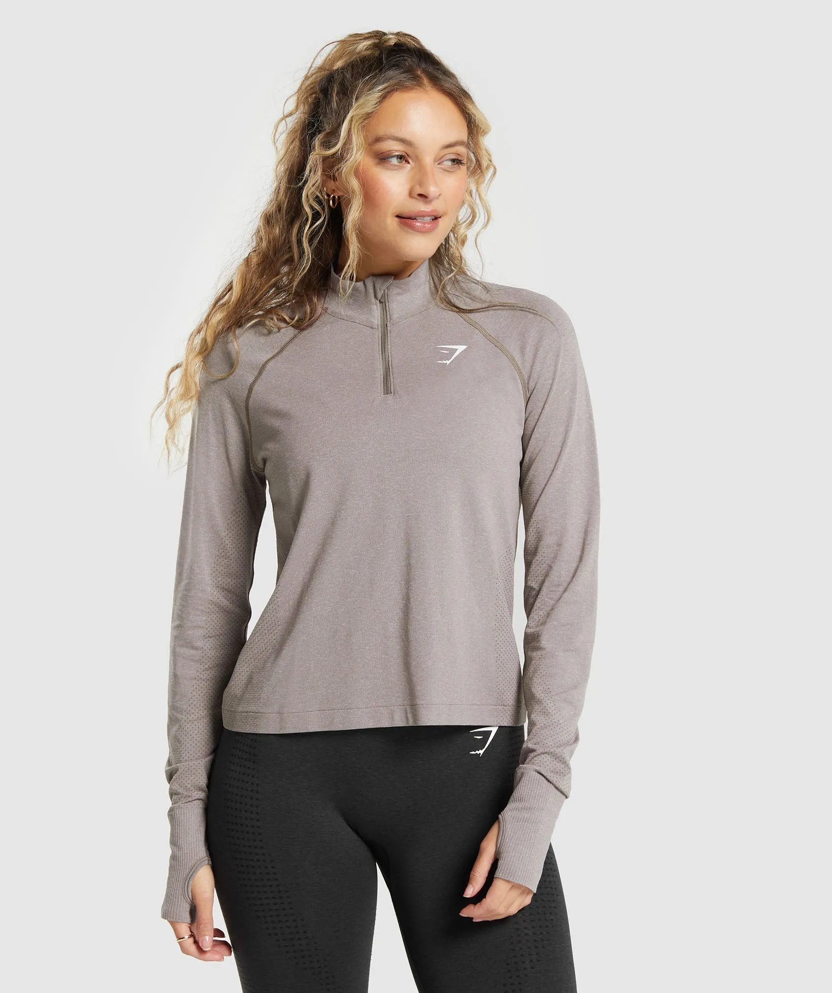 Gymshark Vital Seamless 2.0 1/4 Zip - Warm Taupe Marl